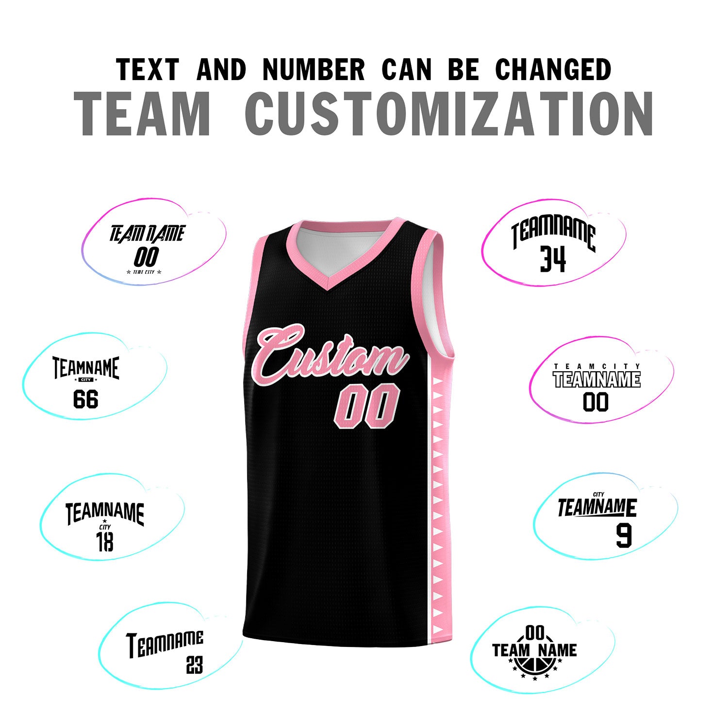 Custom Black Light Pink Basketball Kits With Side Zigzag Pattern