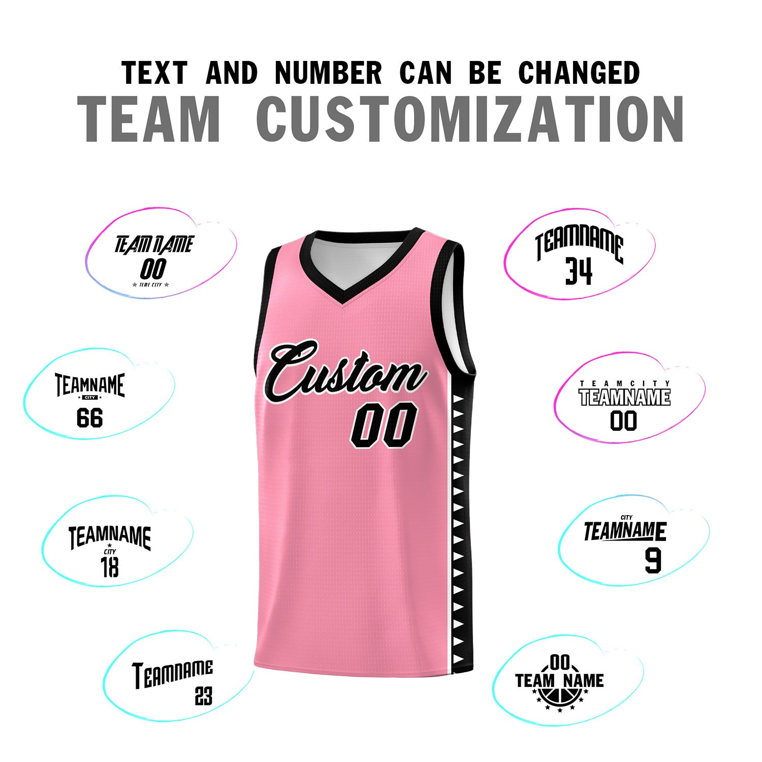 Custom Light Pink Black Basketball Kits With Side Zigzag Pattern