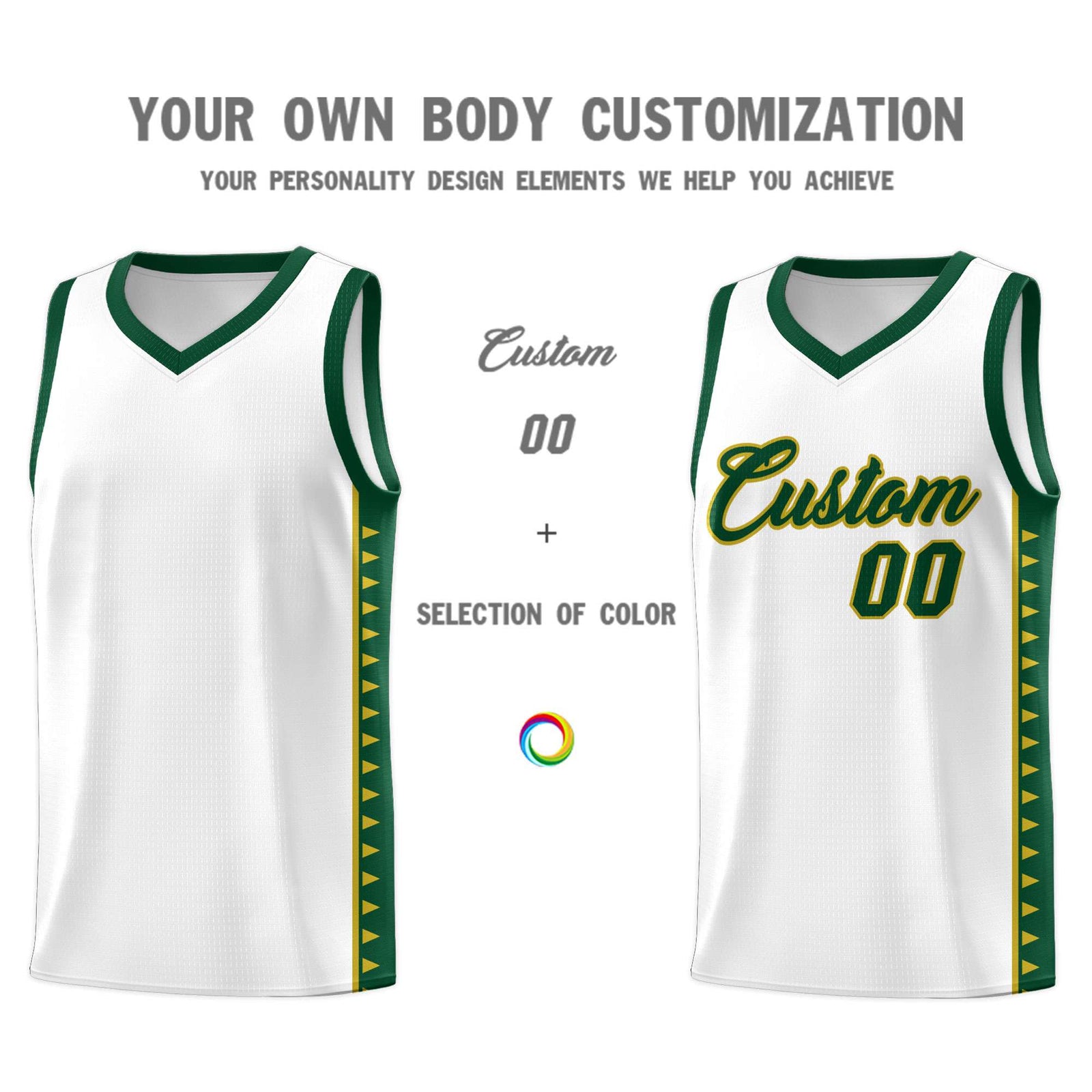 Custom White Green Basketball Kits With Side Zigzag Pattern