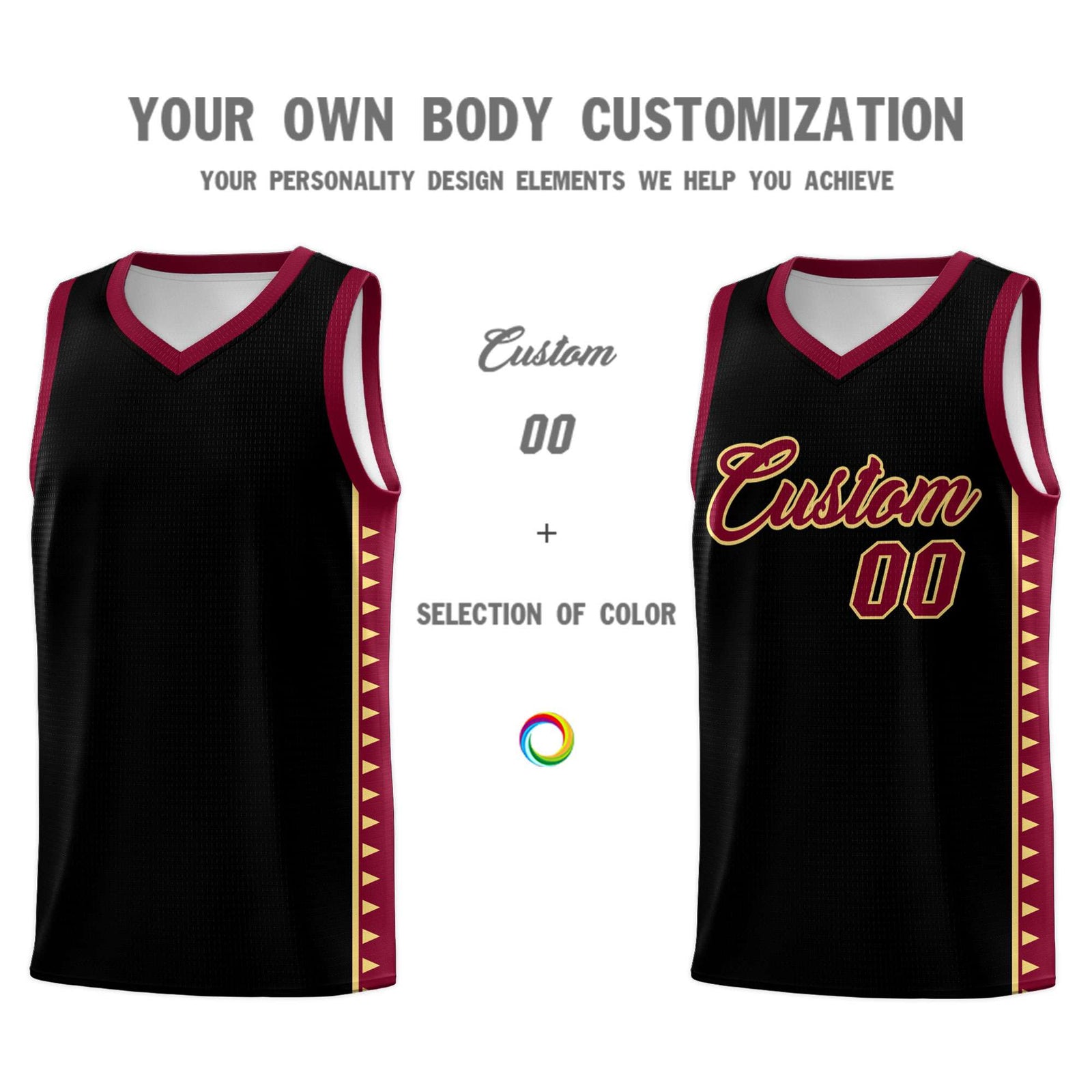 Custom Black Crimson Basketball Kits With Side Zigzag Pattern