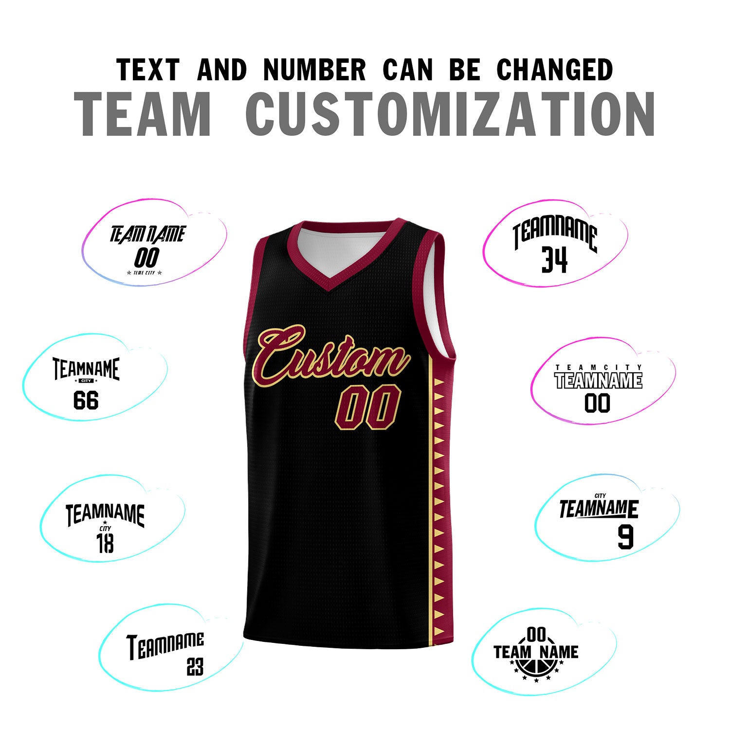 Custom Black Crimson Basketball Kits With Side Zigzag Pattern