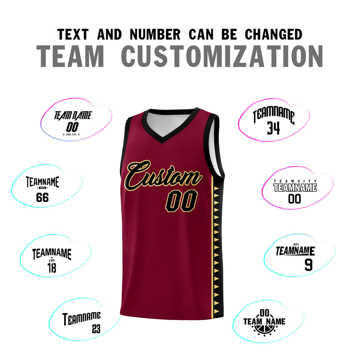 Custom Crimson Black Basketball Kits With Side Zigzag Pattern