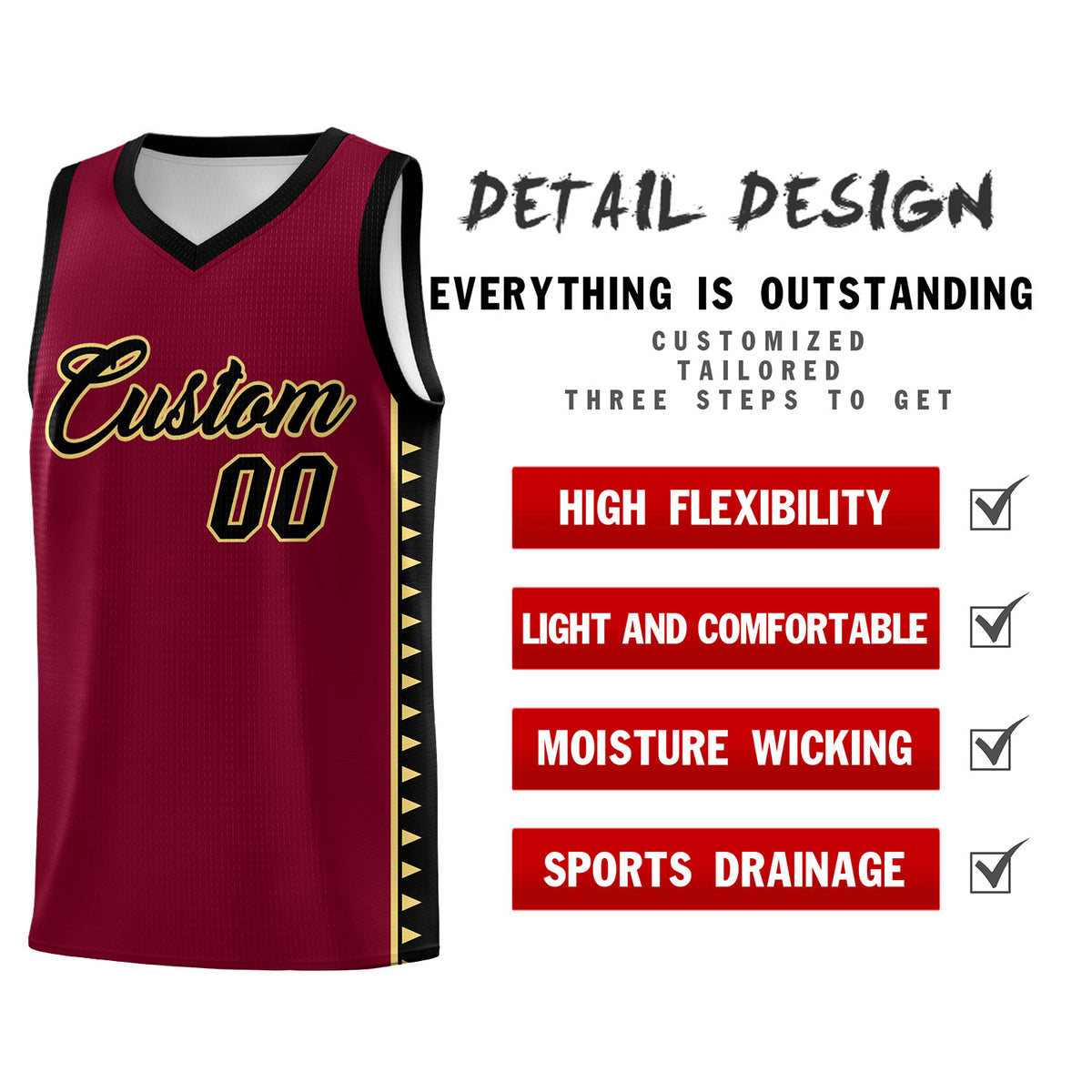 Custom Crimson Black Basketball Kits With Side Zigzag Pattern