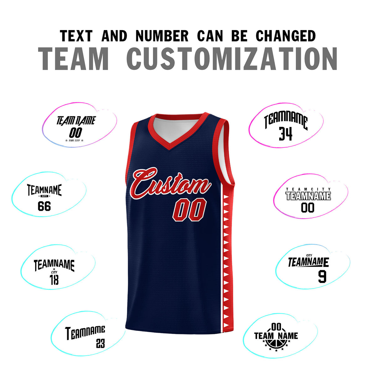Custom Navy Red Basketball Kits With Side Zigzag Pattern