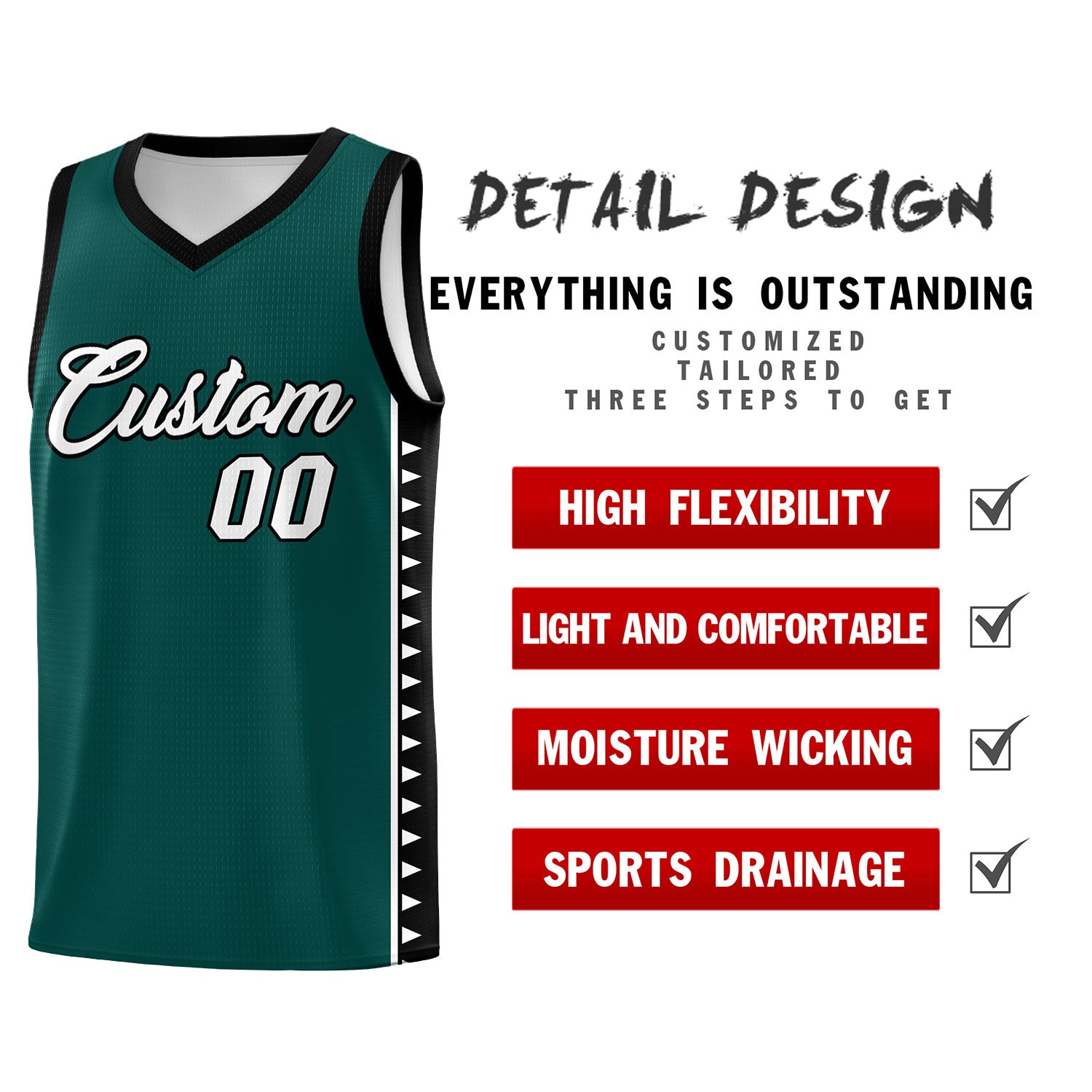 Custom Midnight Green Black Basketball Kits With Side Zigzag Pattern