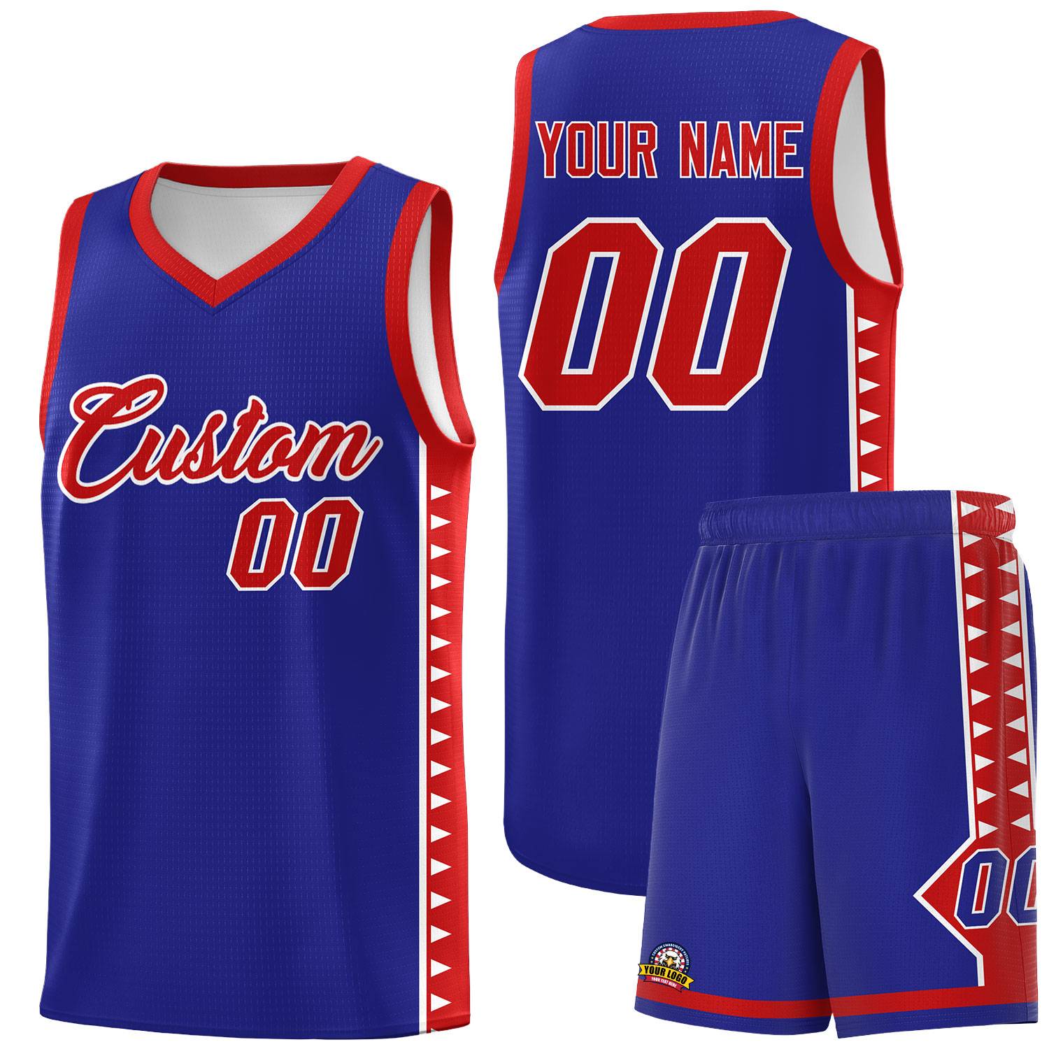 Custom Royal Red Basketball Kits With Side Zigzag Pattern
