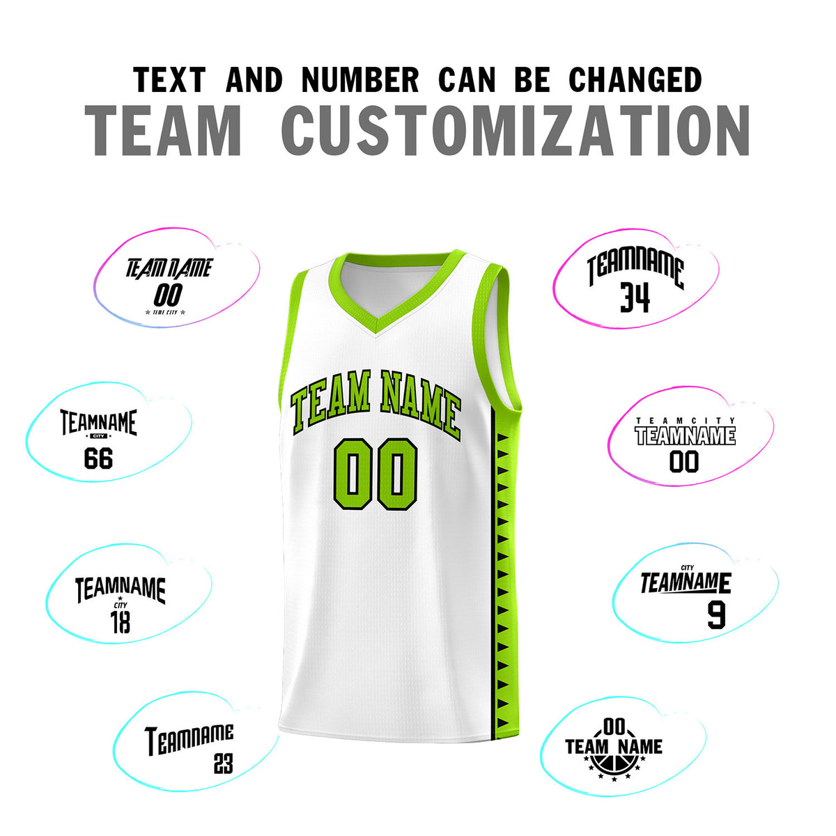 Custom White Neon Green Basketball Kits With Side Zigzag Pattern