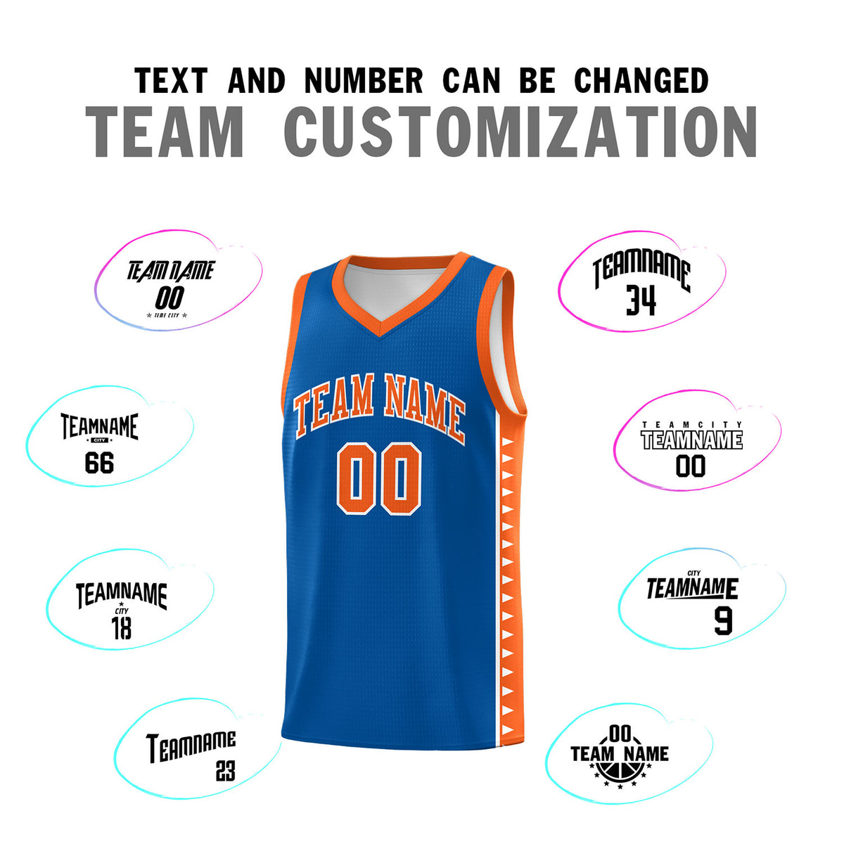 Custom Royal Orange Basketball Kits With Side Zigzag Pattern