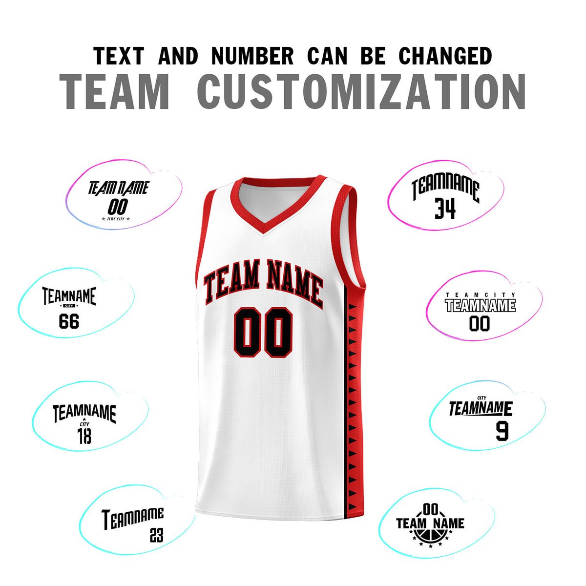 Custom White Red Basketball Kits With Side Zigzag Pattern