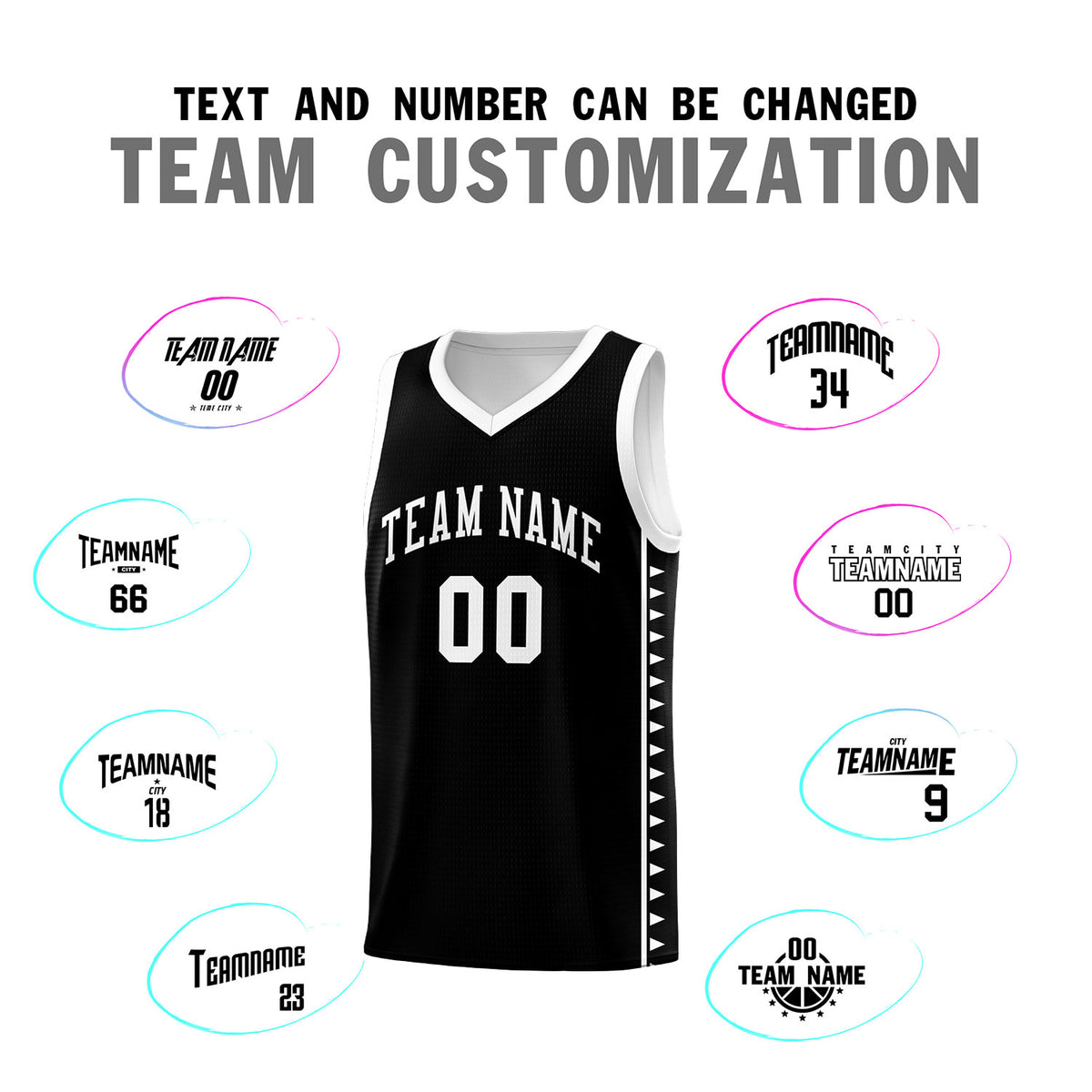 Custom Black White Basketball Kits With Side Zigzag Pattern