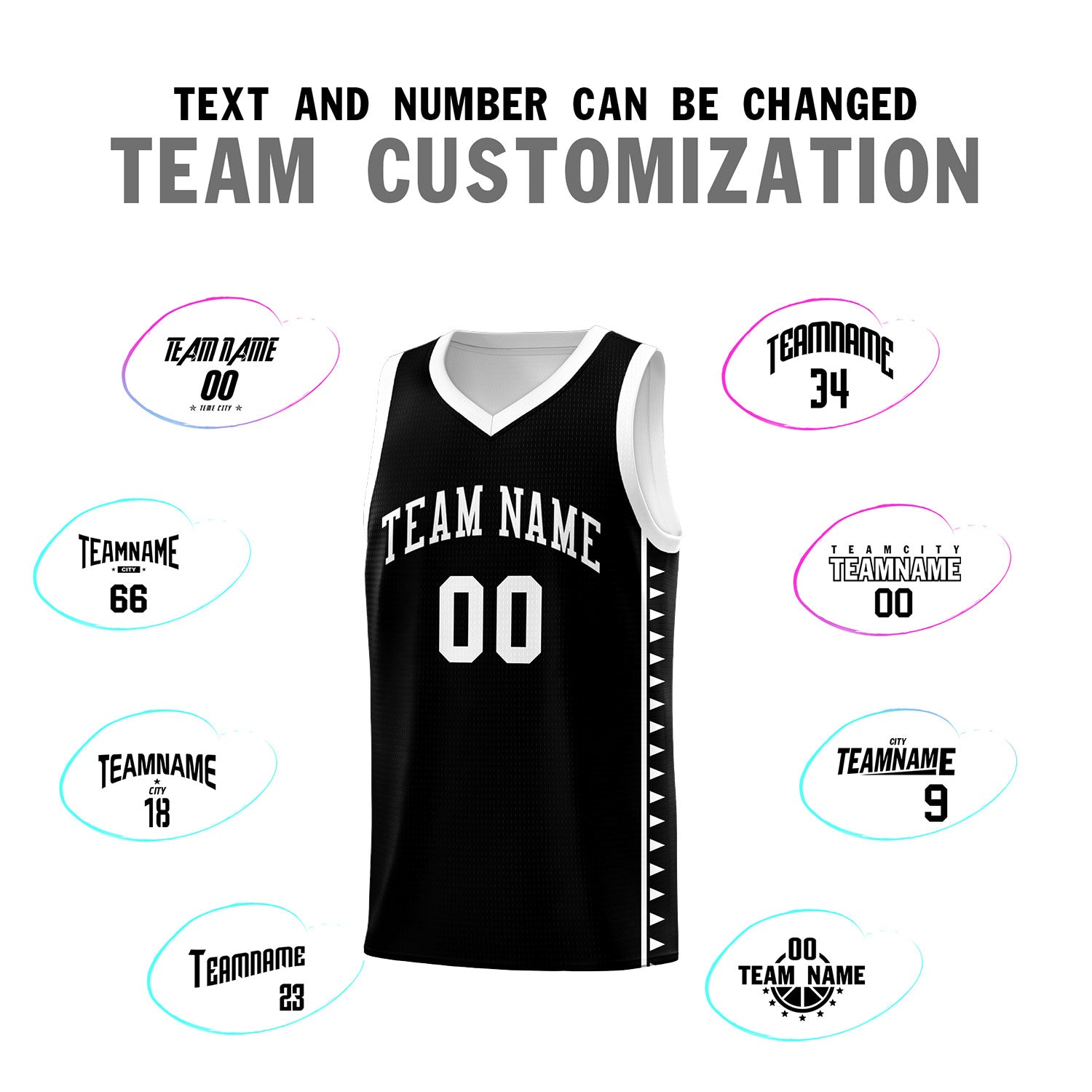 Custom Black White Basketball Kits With Side Zigzag Pattern