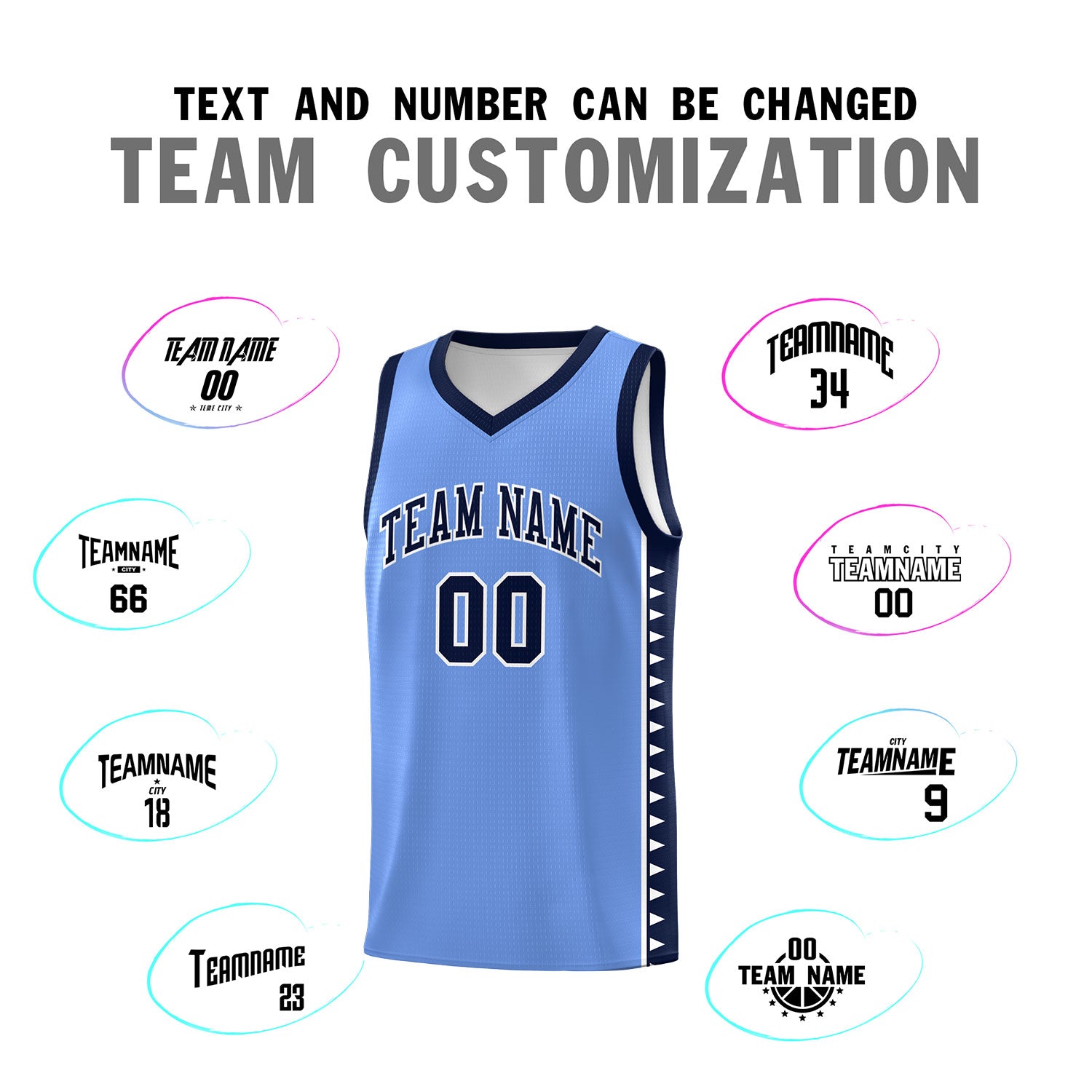 Custom Light Blue Navy Basketball Kits With Side Zigzag Pattern