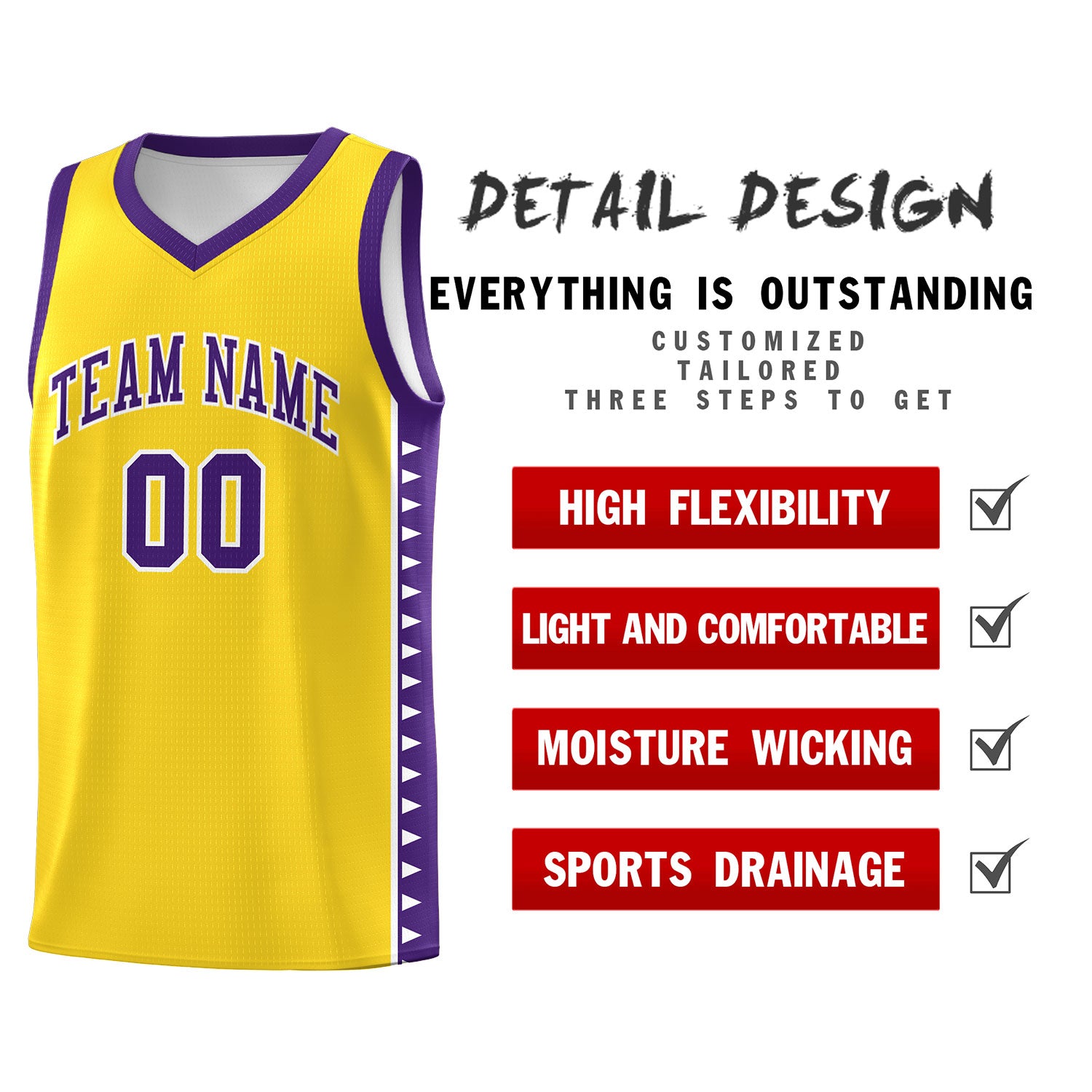 Custom Gold Purple Basketball Kits With Side Zigzag Pattern