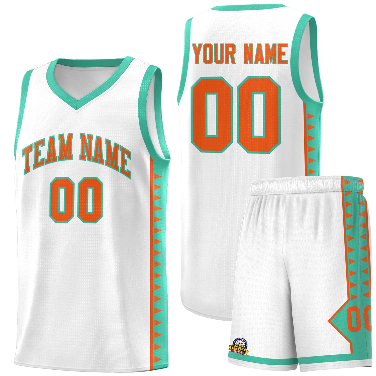 Custom White Bright Green Basketball Kits With Side Zigzag Pattern