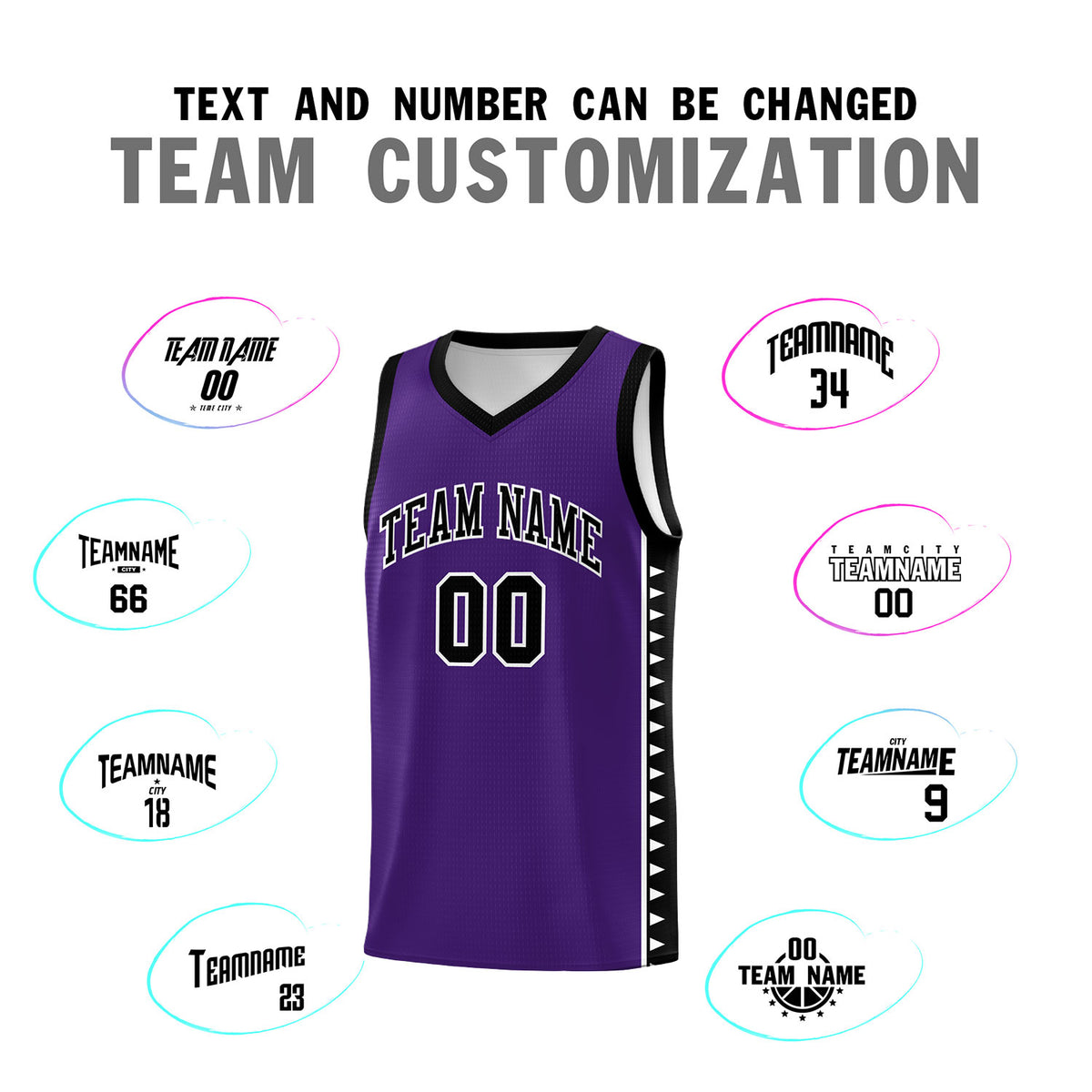 Custom Purple Black Basketball Kits With Side Zigzag Pattern