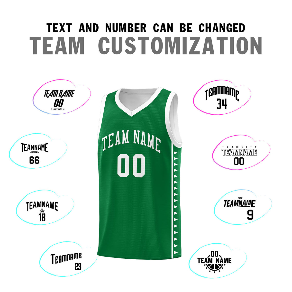 Custom Kelly Green White Basketball Kits With Side Zigzag Pattern