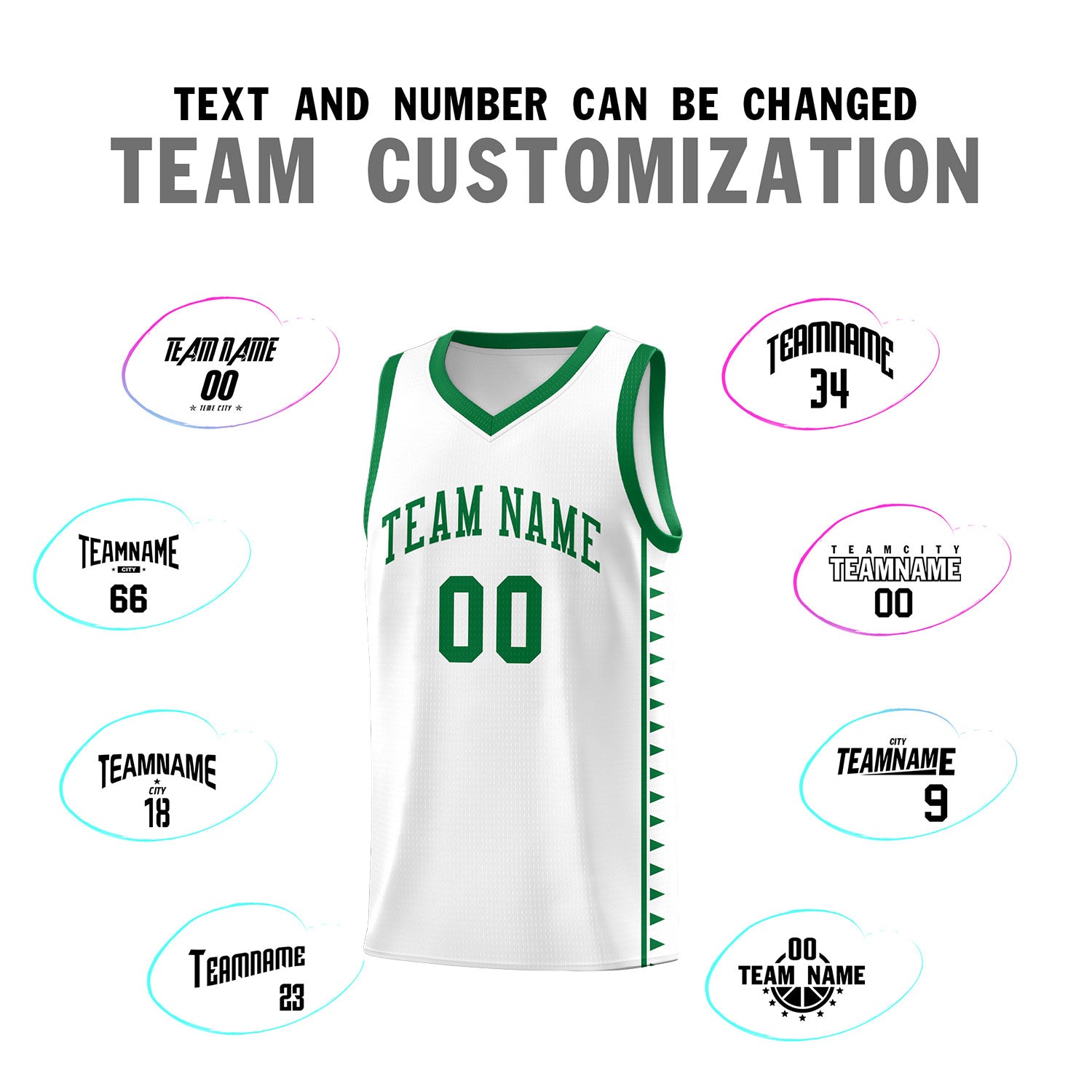 Custom White Kelly Green Basketball Kits With Side Zigzag Pattern