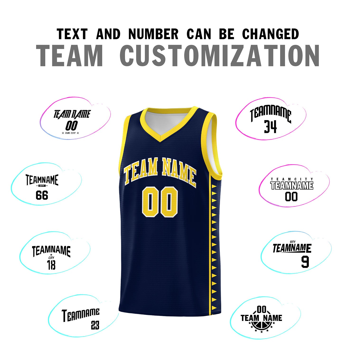 Custom Navy Gold Basketball Kits With Side Zigzag Pattern