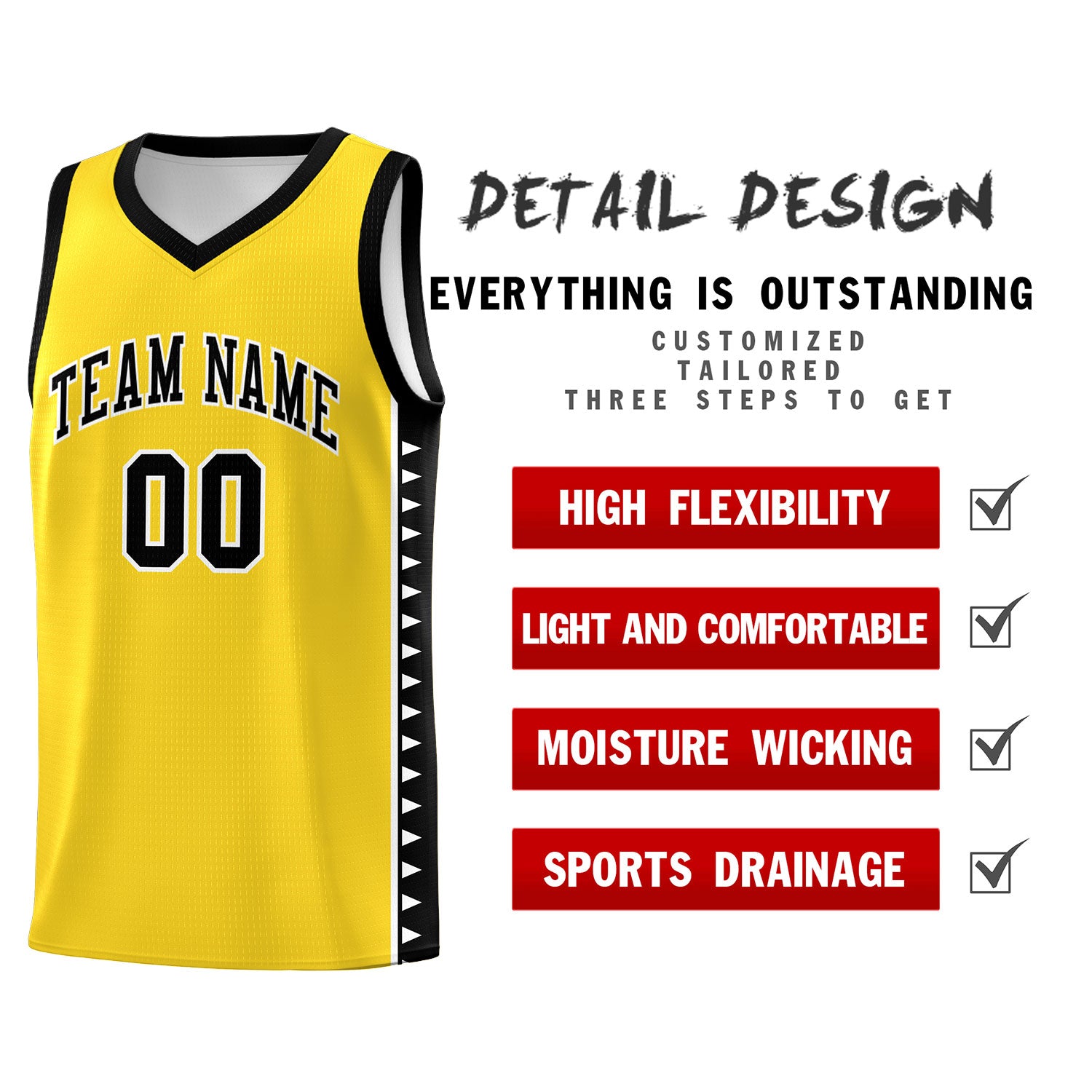 Custom Gold Black Basketball Kits With Side Zigzag Pattern