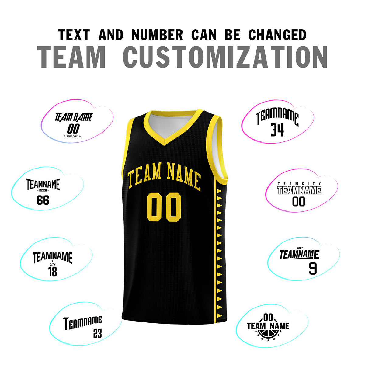 Custom Black Gold Basketball Kits With Side Zigzag Pattern