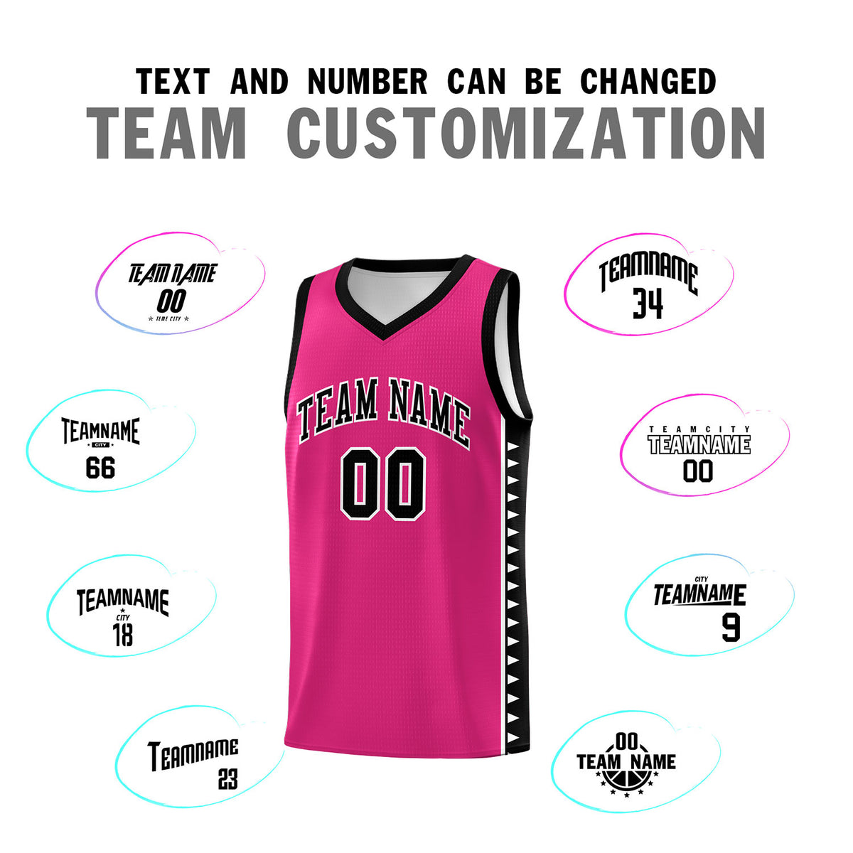 Custom Rose Red Black Basketball Kits With Side Zigzag Pattern