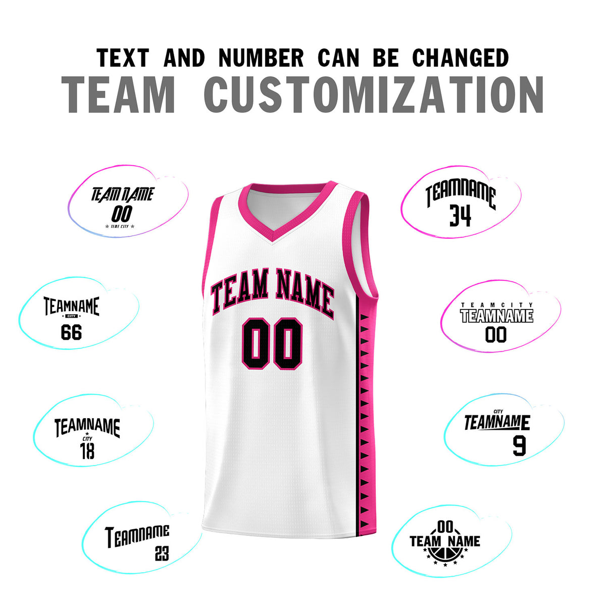 Custom White Rose Red Basketball Kits With Side Zigzag Pattern