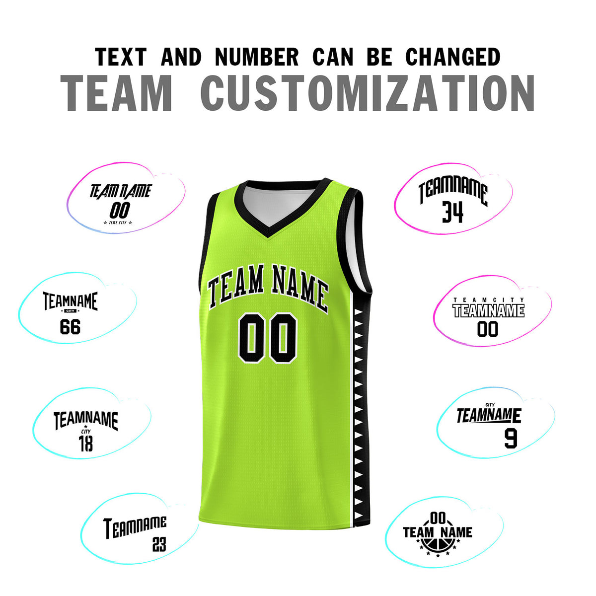 Custom Neon Green Black Basketball Kits With Side Zigzag Pattern