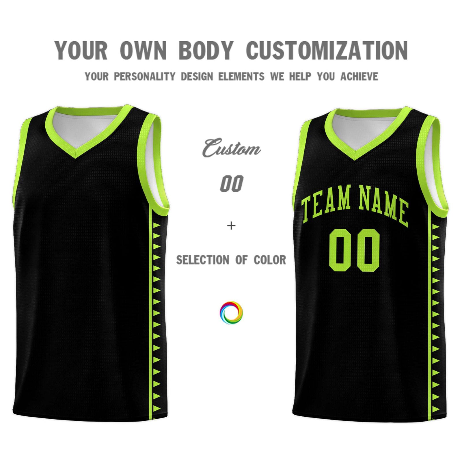 Custom Black Neon Green Basketball Kits With Side Zigzag Pattern
