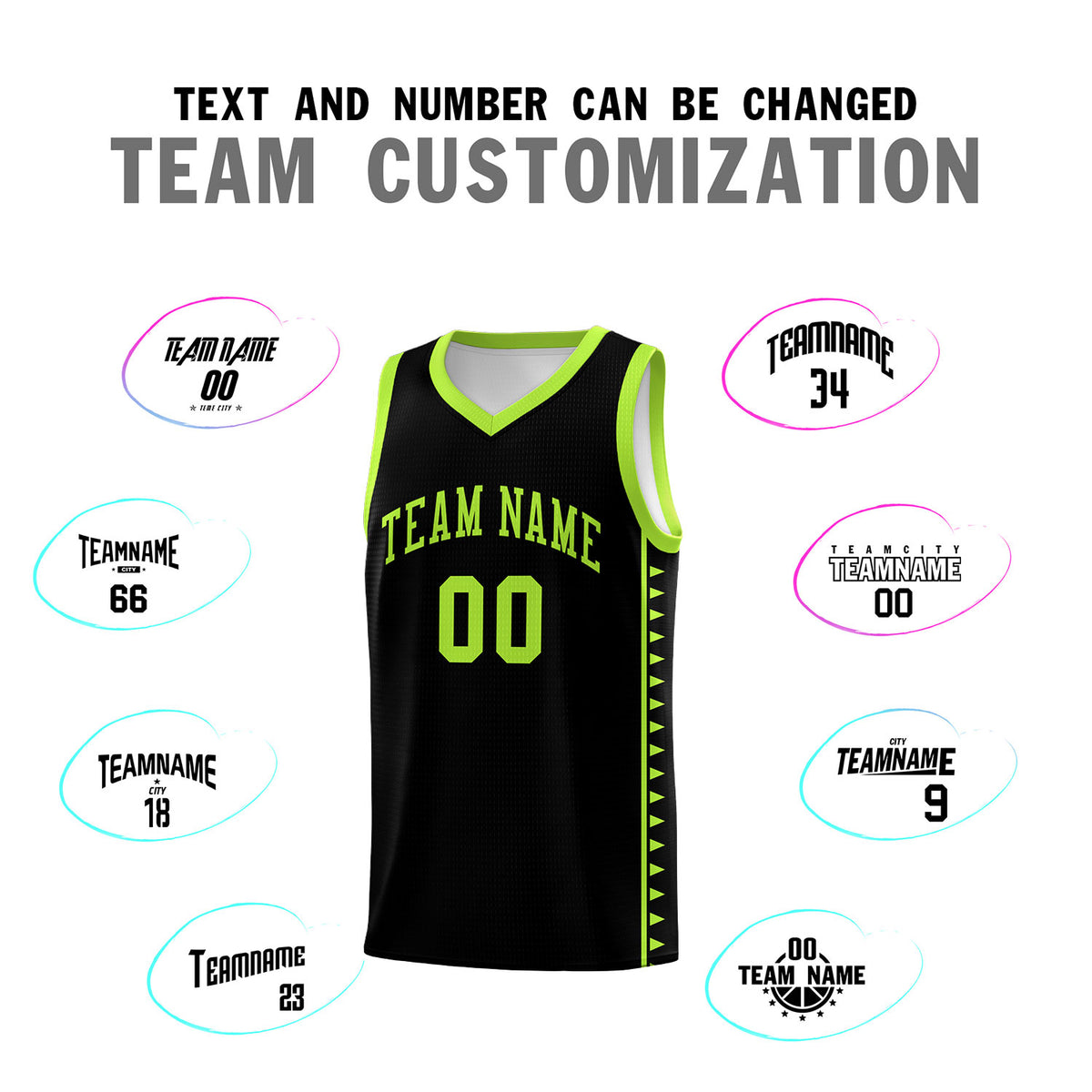 Custom Black Neon Green Basketball Kits With Side Zigzag Pattern