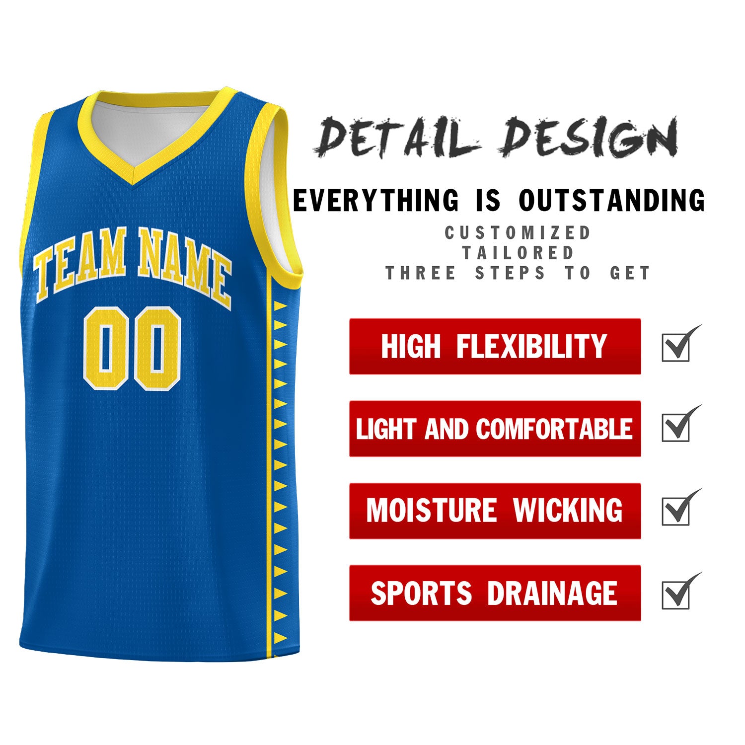 Custom Royal Gold Basketball Kits With Side Zigzag Pattern