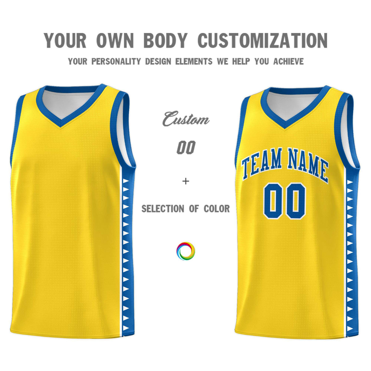 Custom Gold Royal Basketball Kits With Side Zigzag Pattern
