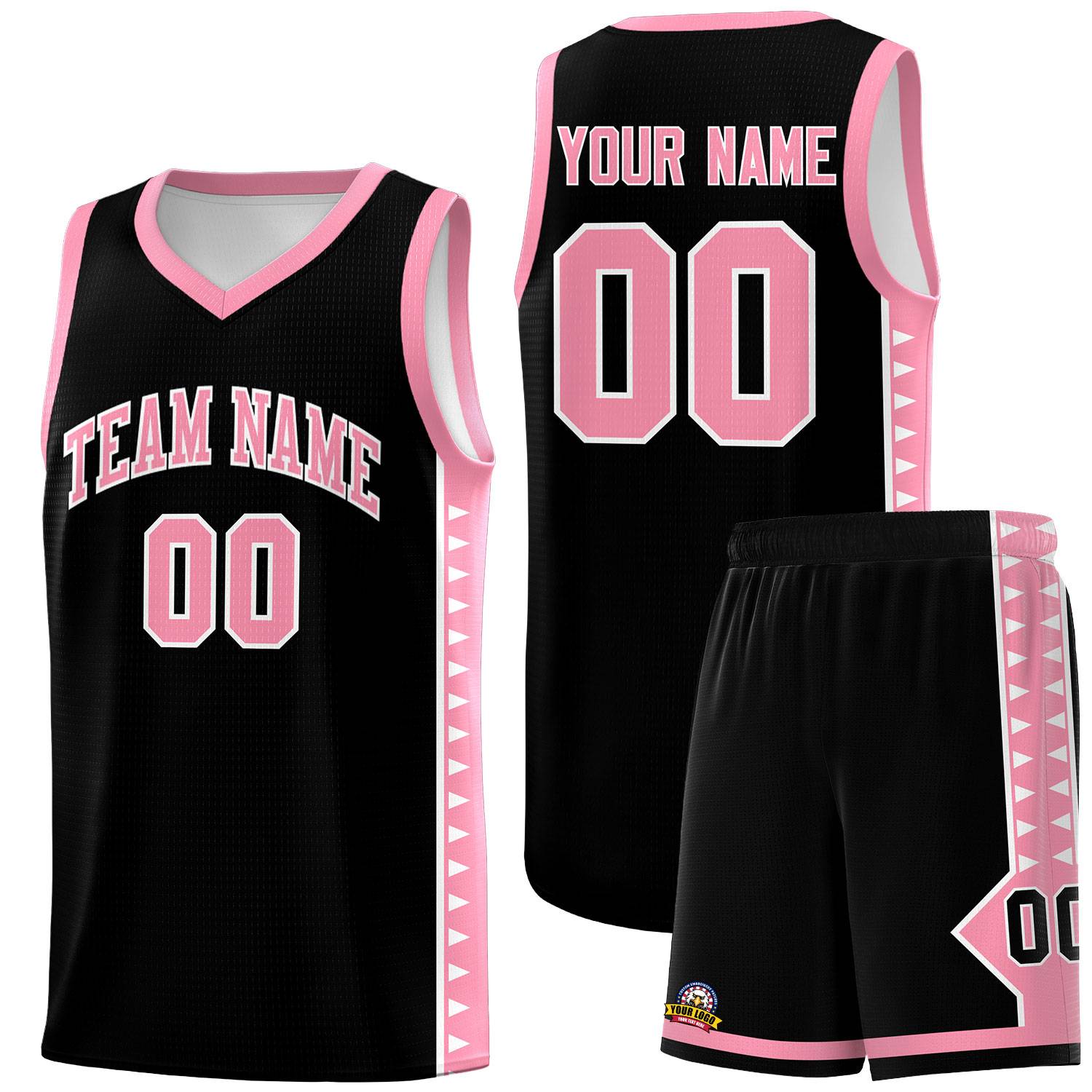 Custom Black Light Pink Basketball Kits With Side Zigzag Pattern