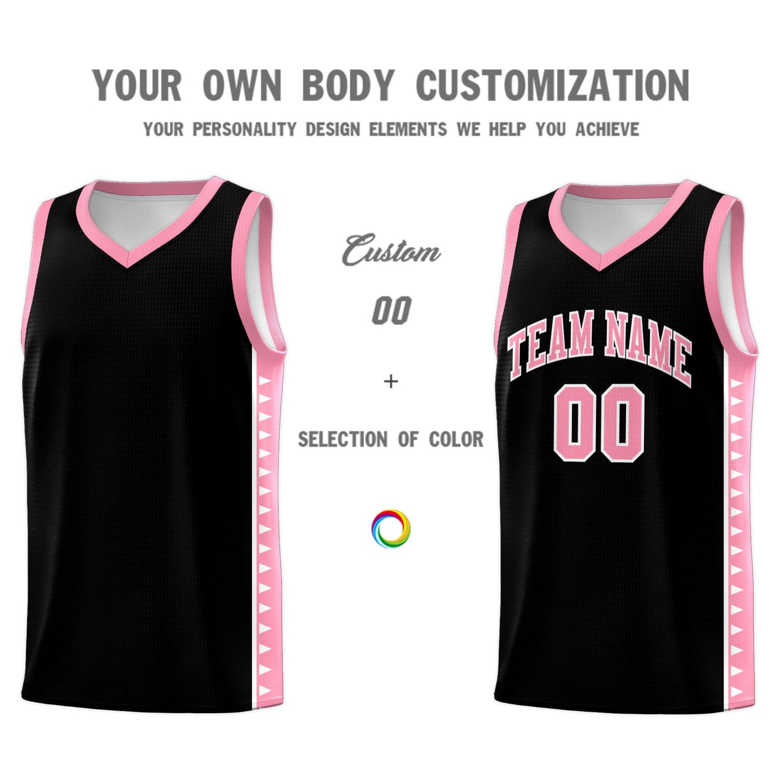 Custom Black Light Pink Basketball Kits With Side Zigzag Pattern