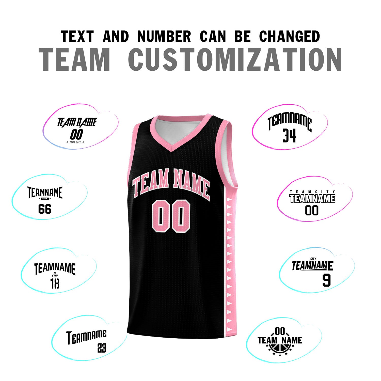 Custom Black Light Pink Basketball Kits With Side Zigzag Pattern