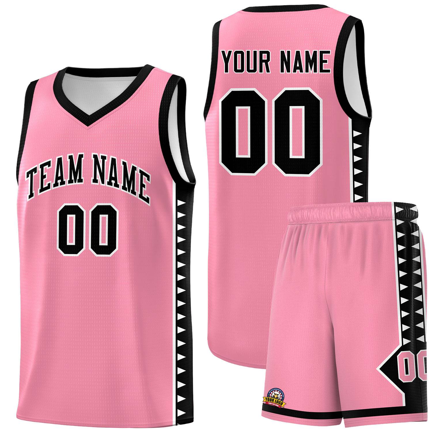 Custom Light Pink Black Basketball Kits With Side Zigzag Pattern