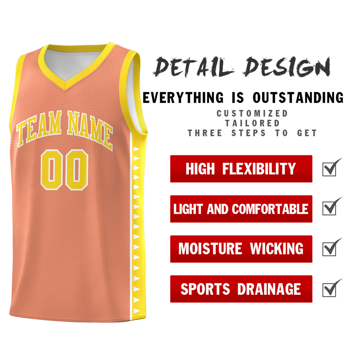 Custom Light Orange Gold Basketball Kits With Side Zigzag Pattern