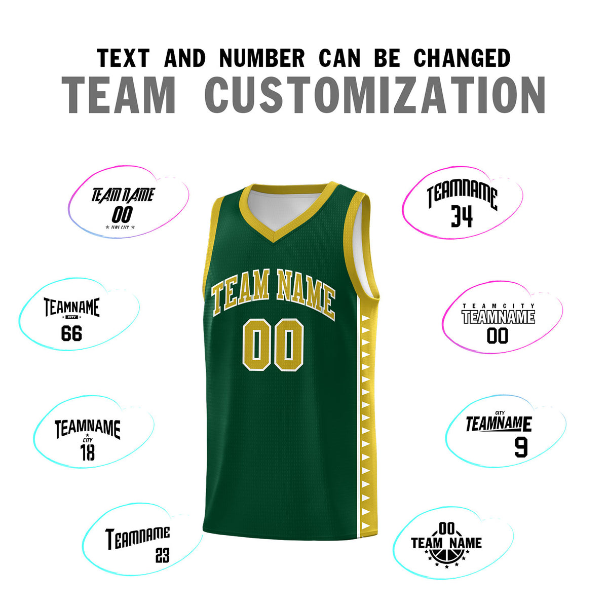 Custom Green Old Gold Basketball Kits With Side Zigzag Pattern