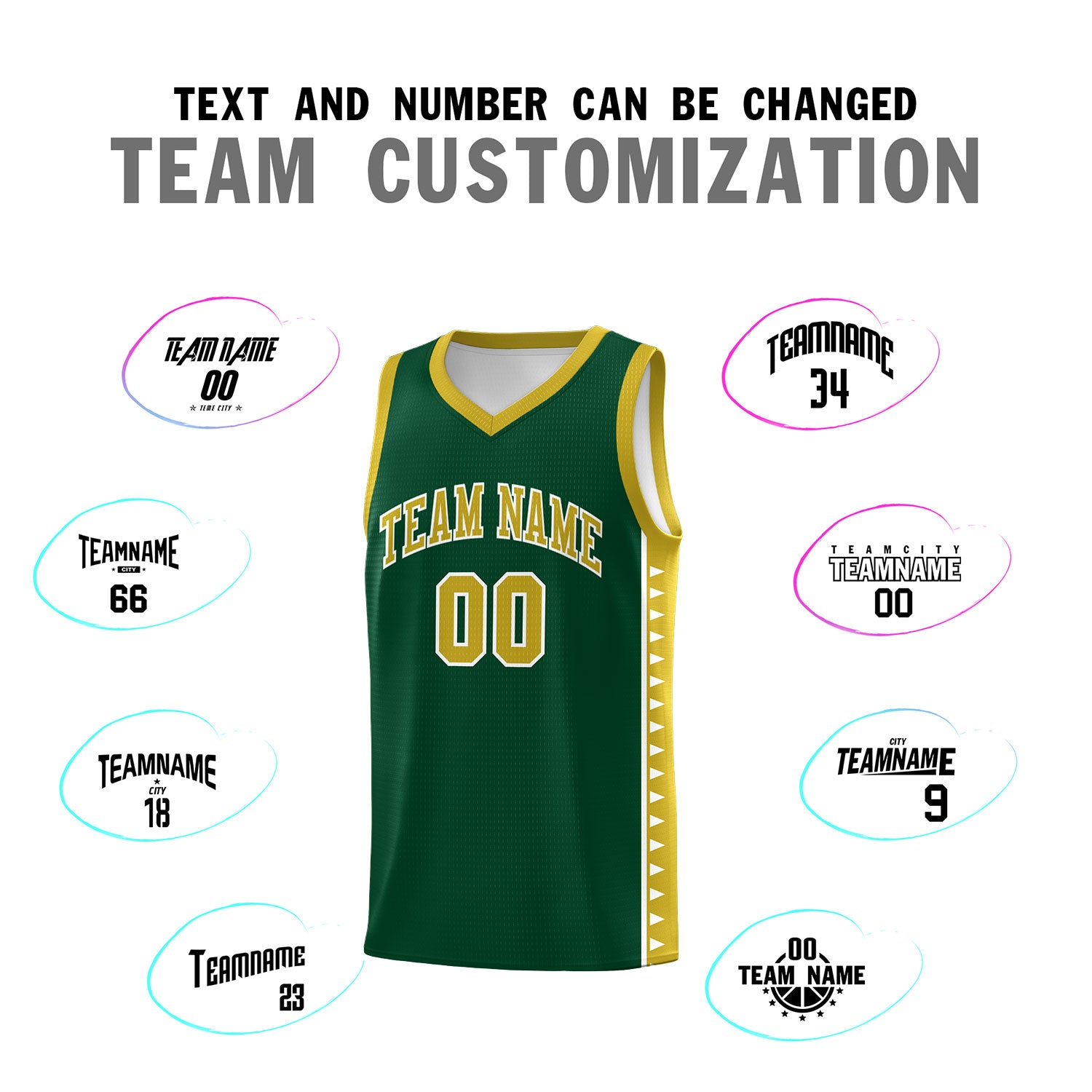 Custom Green Old Gold Basketball Kits With Side Zigzag Pattern