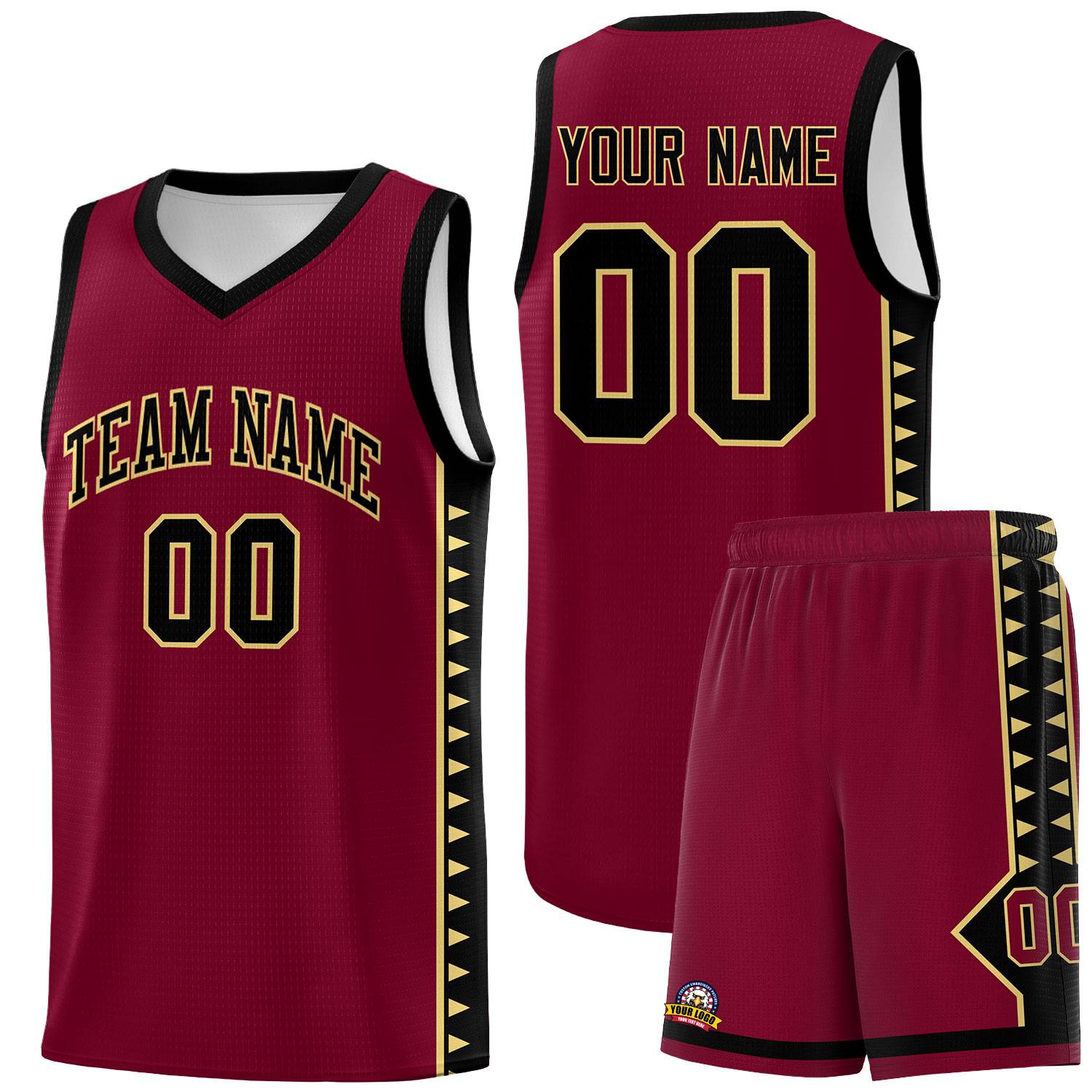 Custom Crimson Black Basketball Kits With Side Zigzag Pattern