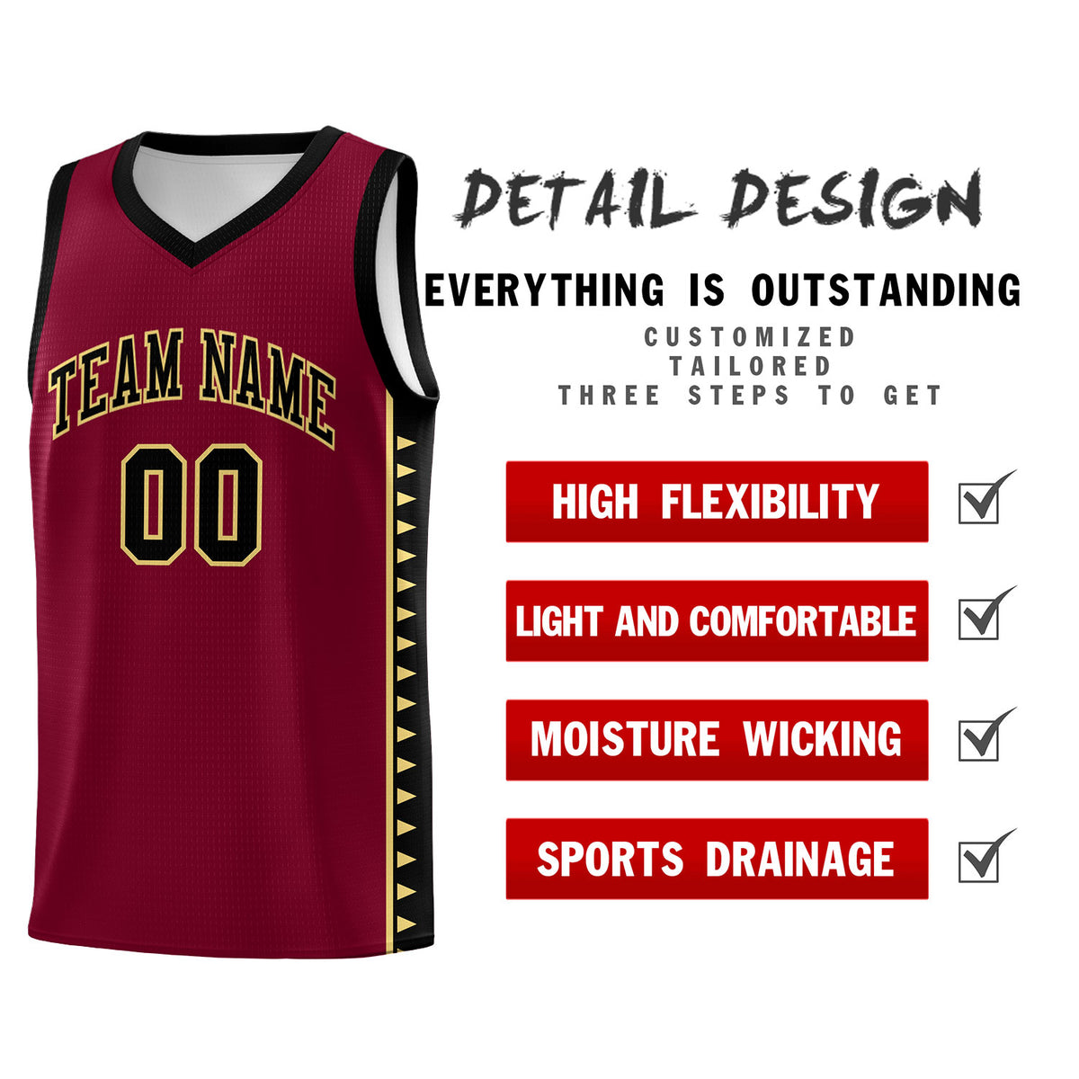 Custom Crimson Black Basketball Kits With Side Zigzag Pattern