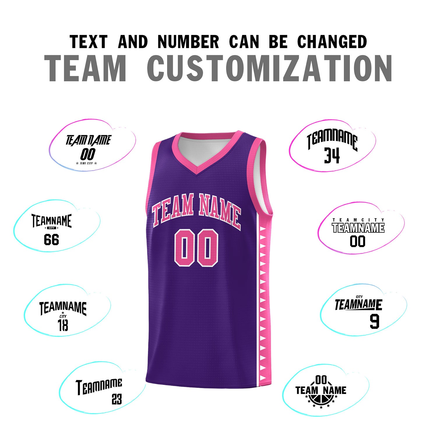 Custom Purple Pink Basketball Kits With Side Zigzag Pattern