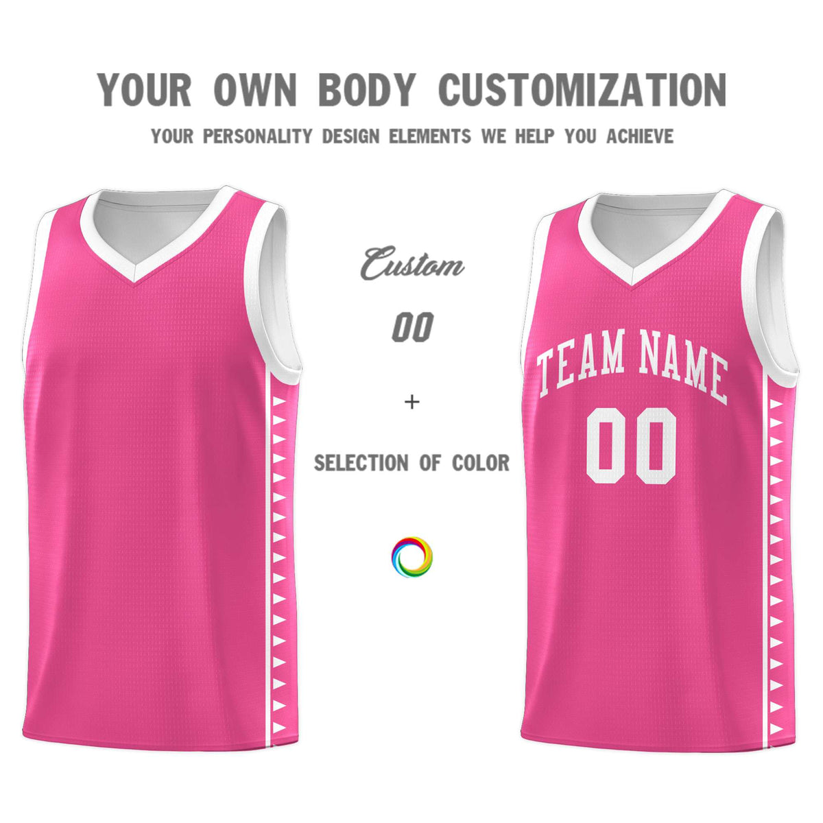 Custom Pink White Basketball Kits With Side Zigzag Pattern