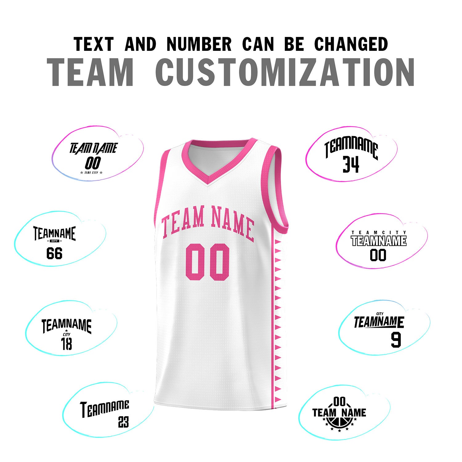 Custom White Pink Basketball Kits With Side Zigzag Pattern
