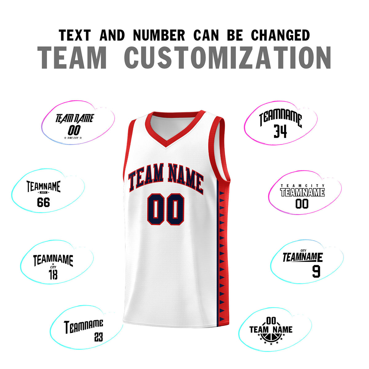 Custom White Red Basketball Kits With Side Zigzag Pattern