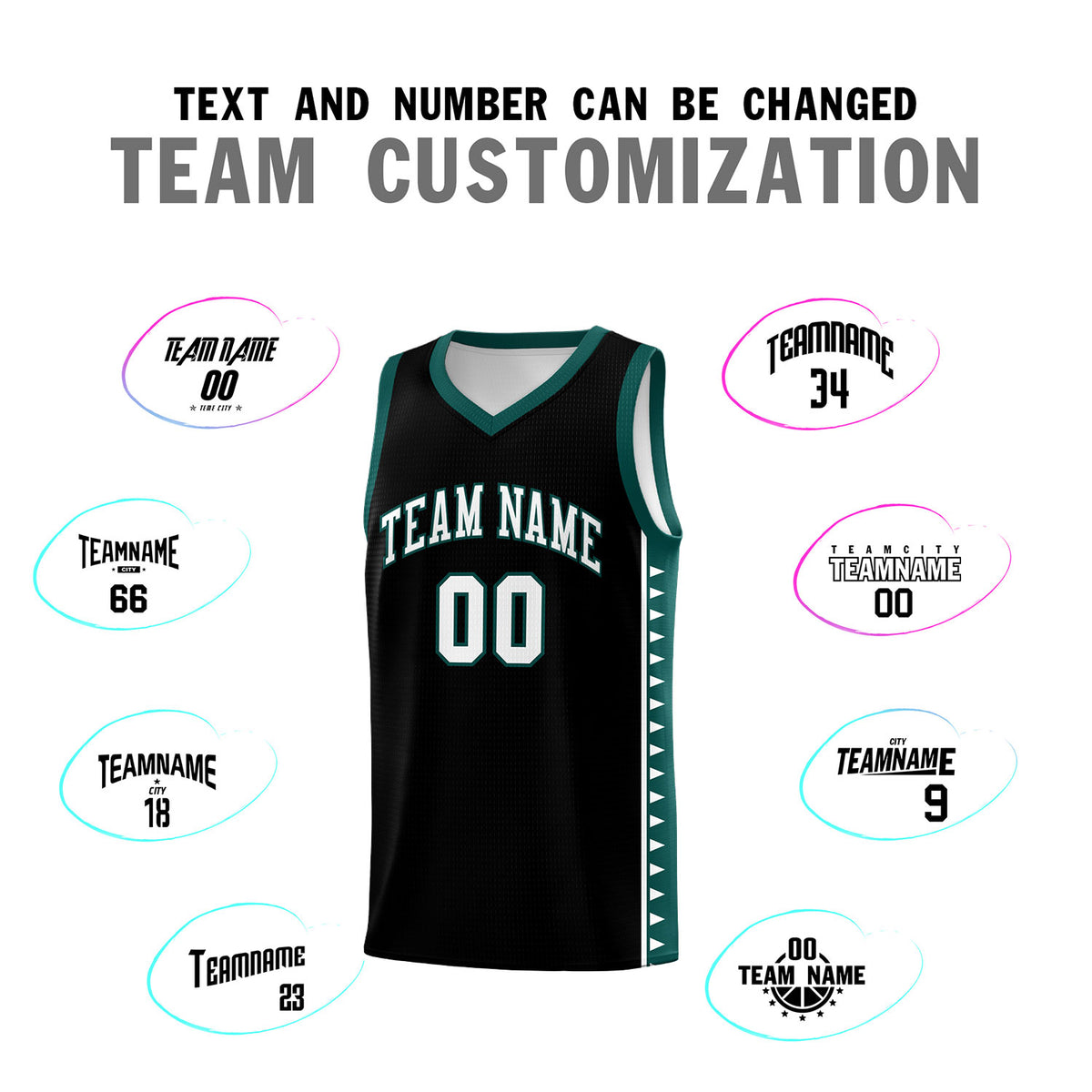 Custom Black Midnight Green Basketball Kits With Side Zigzag Pattern