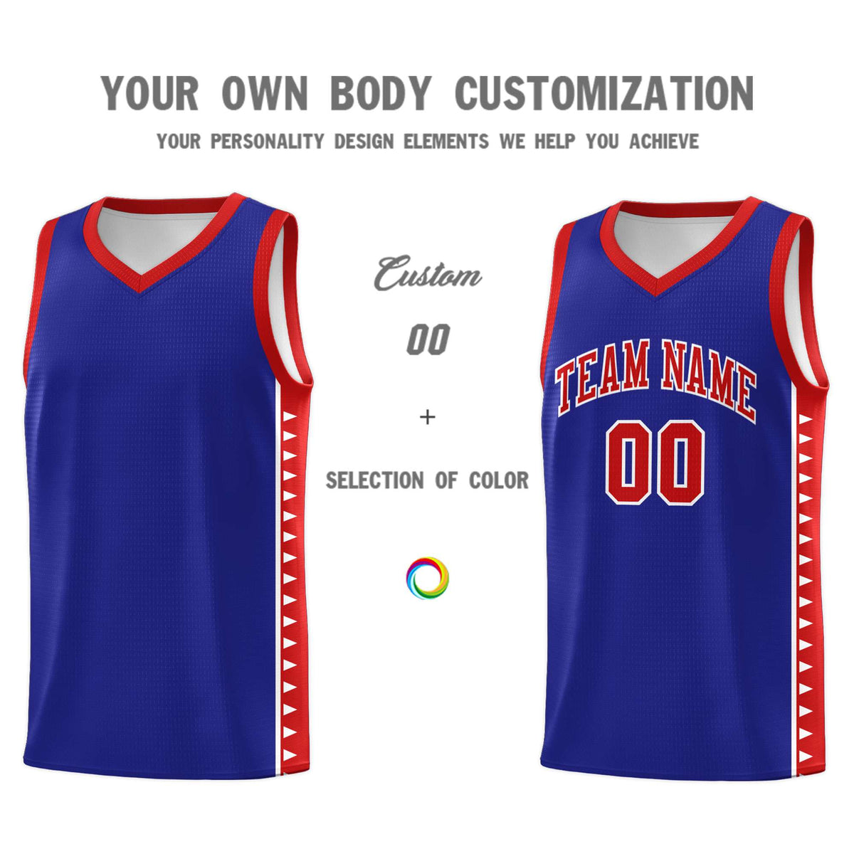 Custom Royal Red Basketball Kits With Side Zigzag Pattern
