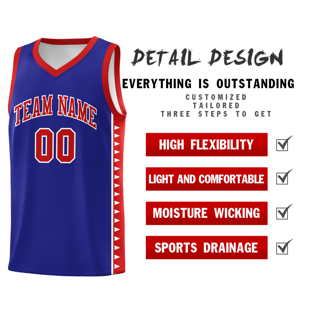 Custom Royal Red Basketball Kits With Side Zigzag Pattern