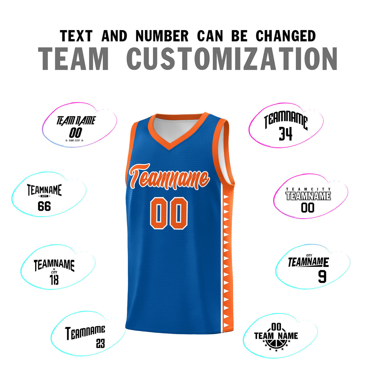Custom Royal Orange Basketball Kits With Side Zigzag Pattern