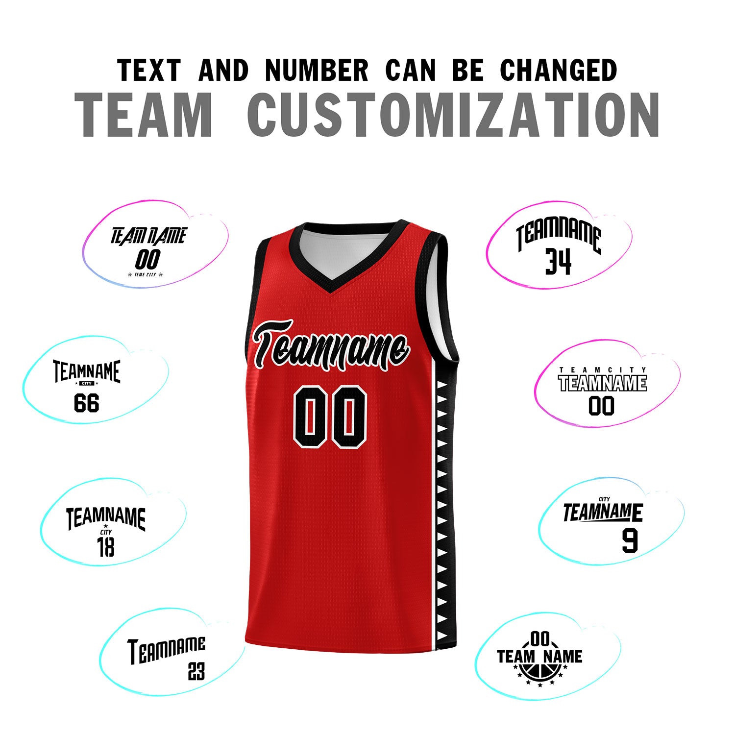 Custom Red Black Basketball Kits With Side Zigzag Pattern