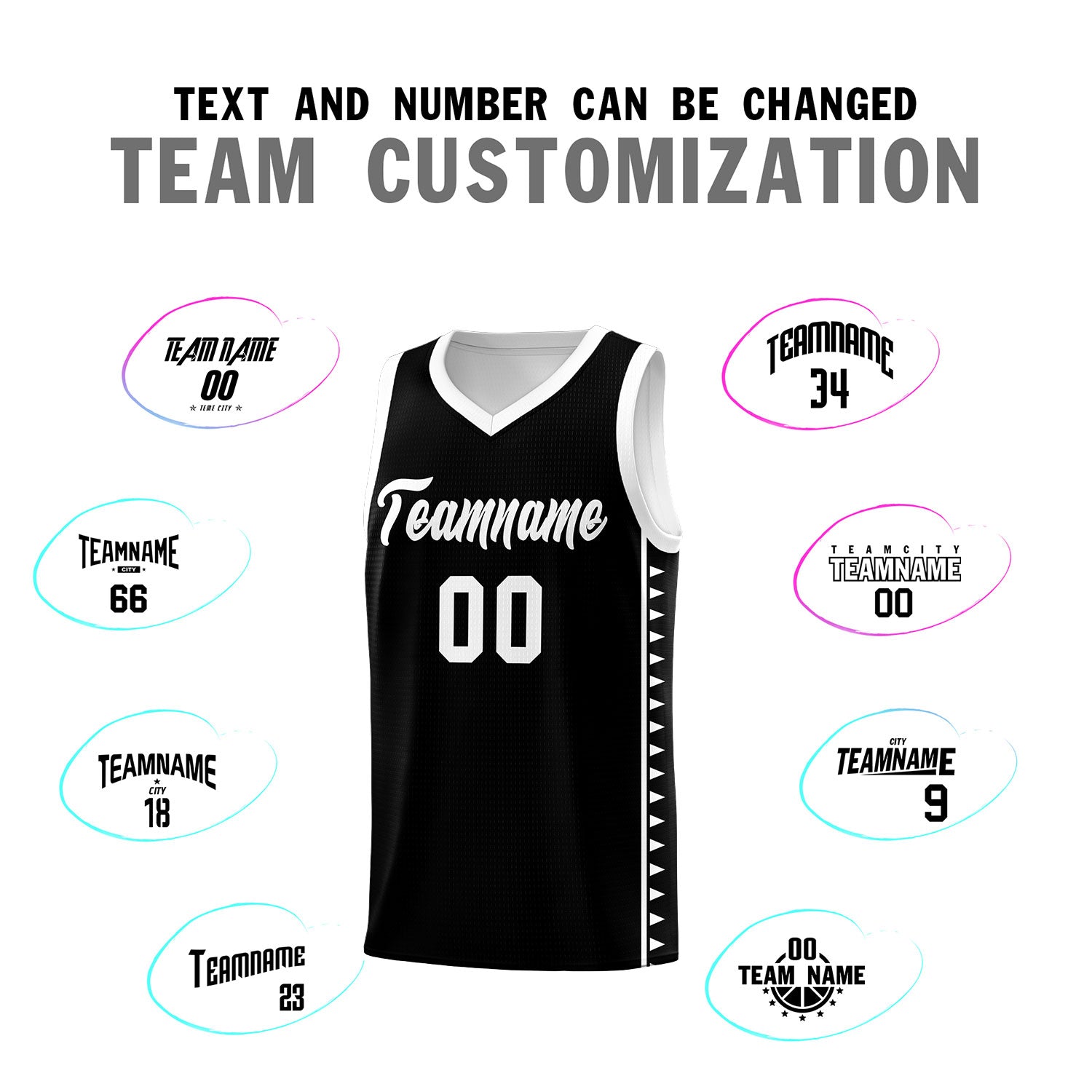 Custom Black White Basketball Kits With Side Zigzag Pattern